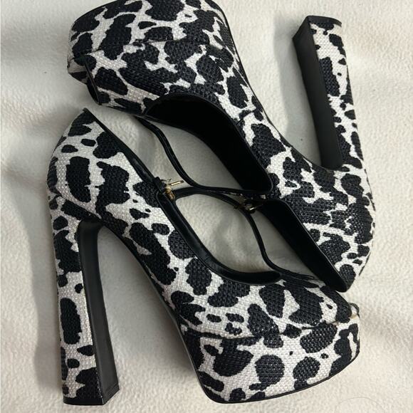 Vintage Tom Ford Platform Heels Cow Print Sz 39 made in Italy - Picture 2 of 16